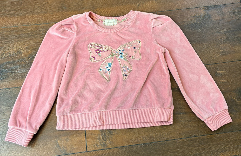 Btween Girls 5T Pink Sweater Shirt with Bow Flowers Embroidered